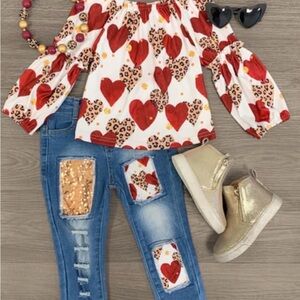 Charming Hearts and Leopard Long Sleeve Kids Tee